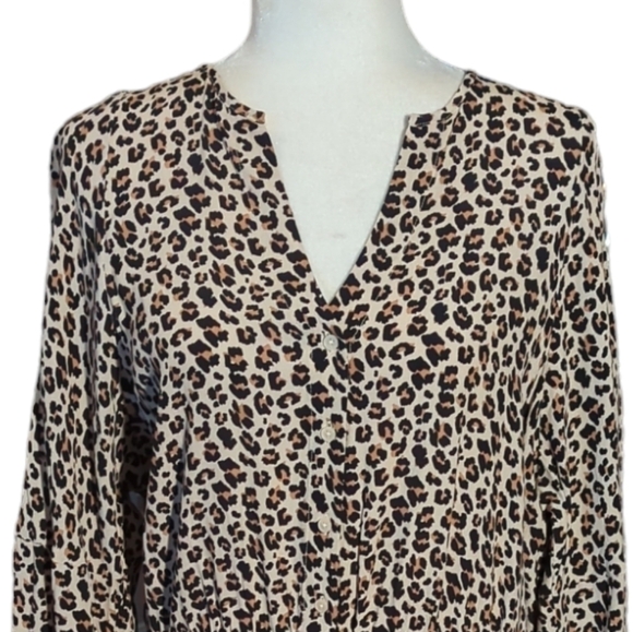 Banana Republic Dress Cheetah Leopard Print brown Rayon 3/4 Balloon Sleeve sz L - Picture 4 of 10